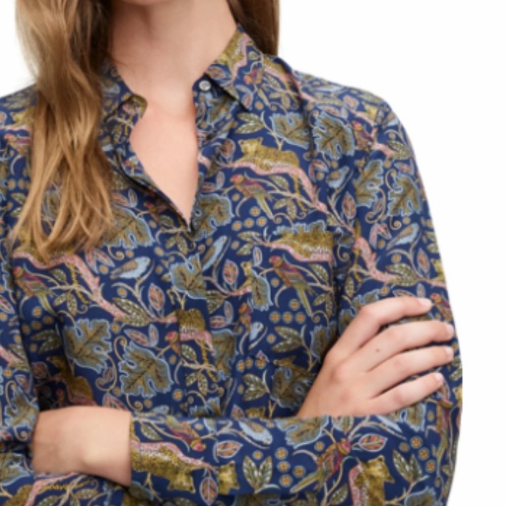 J. Crew Botanical Cheetah Print Button-Up Silk Shirt